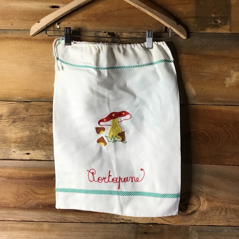 Handmade Embroidered Portapane Mushroom Cotton Knapsack Laundry Bag 20"x15"